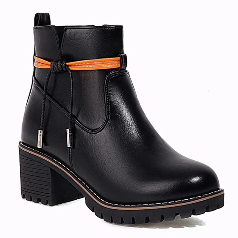 

Pink Stitched Thick Heel Metal Ankle Strap Ankle Boots Side Zipper Casual Street Fashion Apricot Short Boots