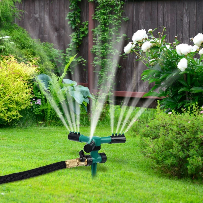 

360° Three-prong Automatic Rotating Sprinkler Lawn Waterer Garden Crop Plant Flower Irrigation Tool Useful Newest