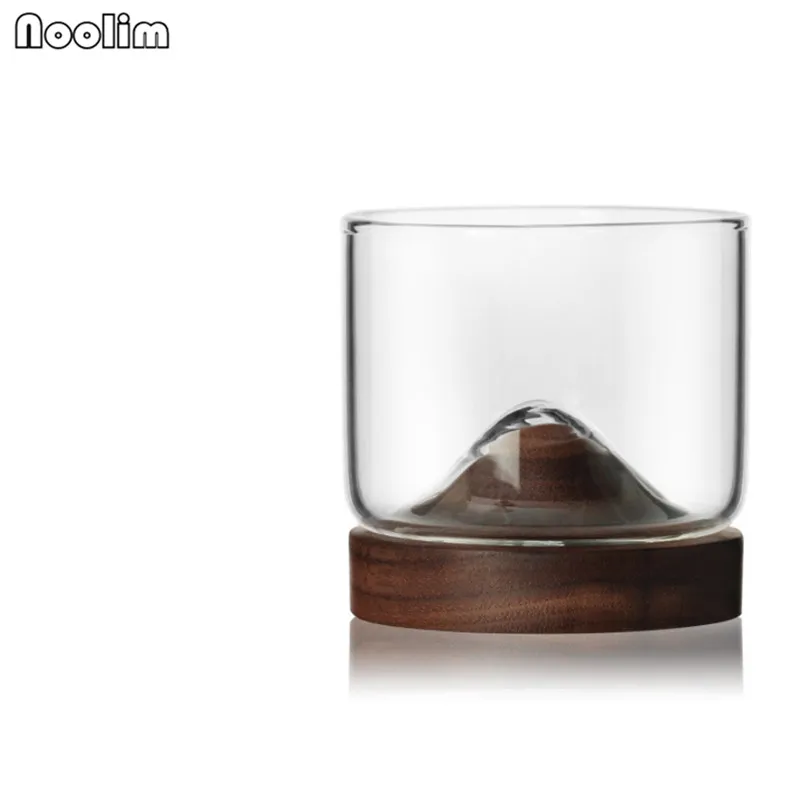 1pc Black walnut Творческий японский стиль стеклянный набор бокалов для вина маленькая Гора с деревянной основой уникальный подарок виски стекло кунг-фу чашки Бар инструменты - Цвет: 1pc Black walnut