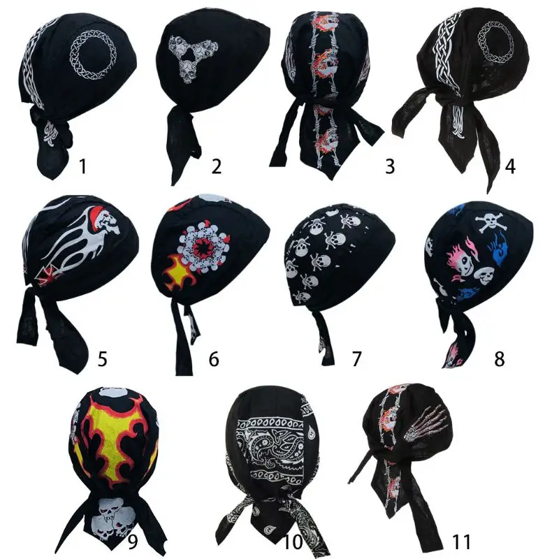 

Unisex Sport Outdoor Bandana Adjustable Head Wrap Hip Hop Skull Flames Print Motorcycle Beanie Helmet Cap Liner Pirate Headscarf