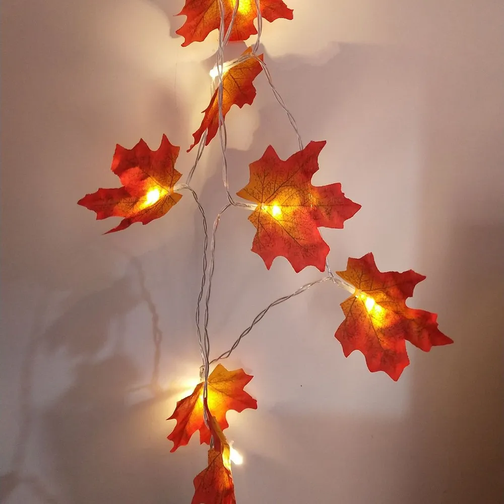 Светодиодный гирлянда с кленовыми листьями Сказочная светящаяся на батарейках