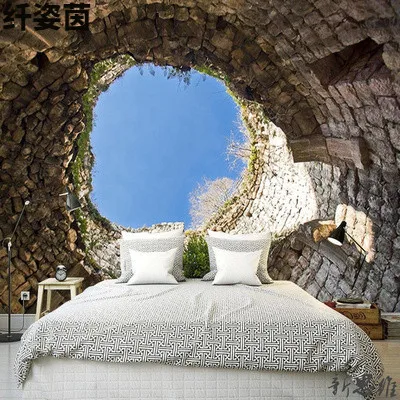 

Custom size 3d three-dimensional extended space personality stone cave photo mural dining room living room bedroom wallpaper PVC