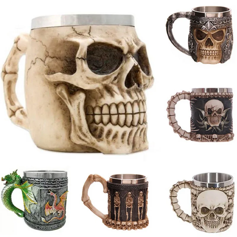 Кружка с черепом 460 мл 1 шт. металлическая Готическая чашка для чая и кофе на
