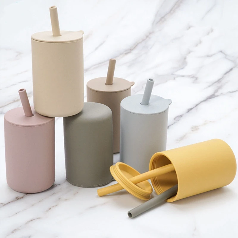 

Toddler Cup Kids Silicone Training Cup With Straw Sprill Proof Sippy Cup Drinking Water Cup For Baby Boys Girls