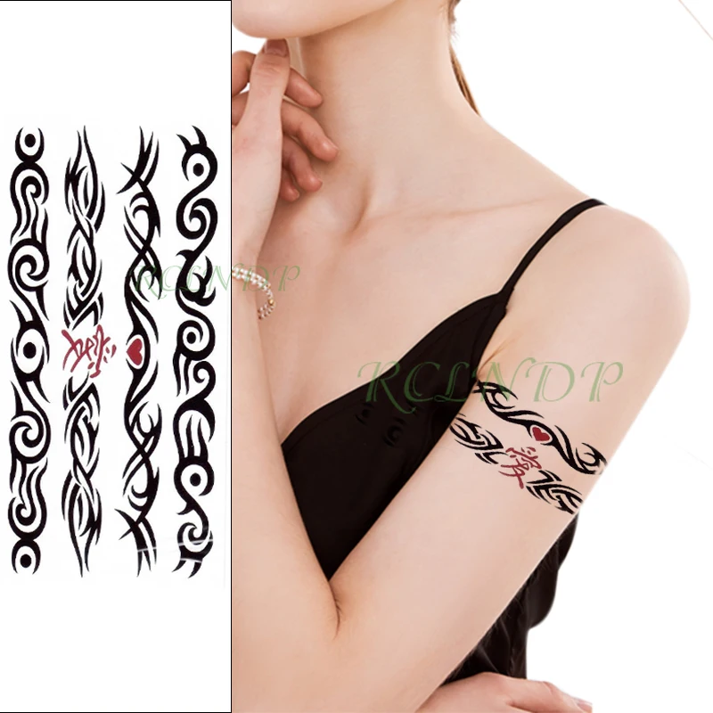 Водостойкая Временная тату-наклейка китайская любовь сердце тотем браслет