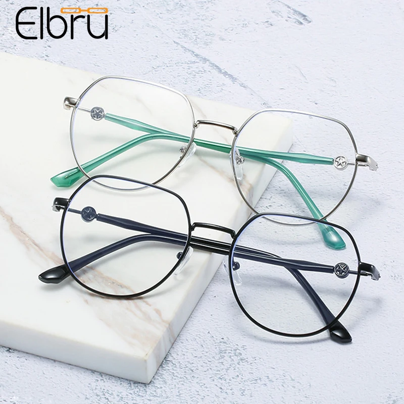 

Elbru Irregular Metal Anti Blue Light Blocking Myopic Glasses Ultralight Shortsighted Eyeglasses For Women Men Diopters -1.0-4.0