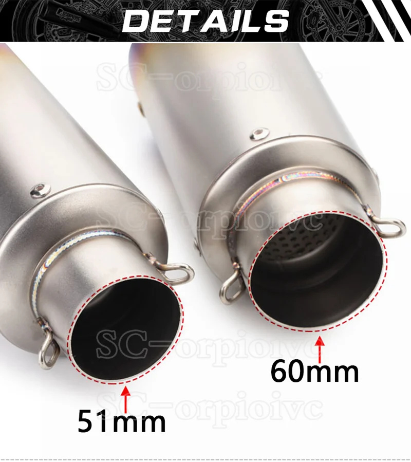Inlet: 51mm / 61mm Universal Motorcycle Exhaust Muffler Pipe Escape Moto right and left For Yamaha Honda KTM Kawasaki Ducati |