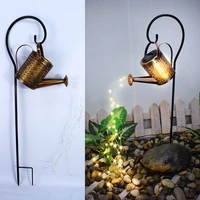 solar powered wrought iron hollow out lamp watering can sprinkles fairy light led outdoor garden waterproof shower light decor