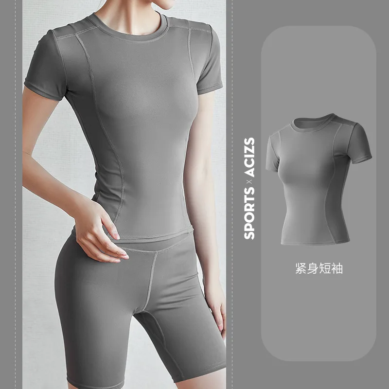 

Cultivating Yoga Wear Female Sports Fitness Wear Thin Running Sweat Absorbing Tight Quick Dry Wear Short Sleeved T Shirt Yoga
