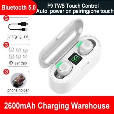 White TWS mini 5.0 Bluetooth earphones True wireless headphones 8D Stereo headsets Sport Bluetooth Headphone Earbud With Charging case - Цвет: White