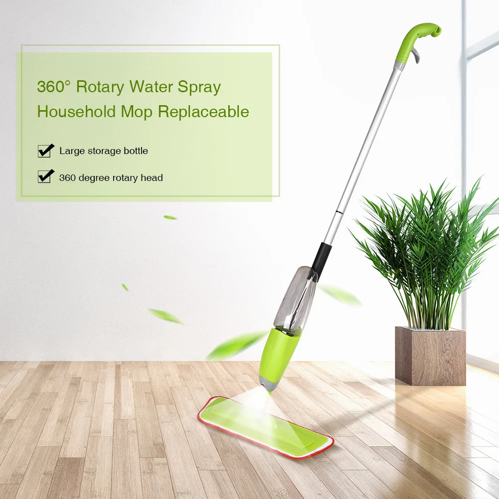 

Water Spray 360 Degree Rotating Head Flat Mop Floor Cleaner Dust Household Tool (Mop Cloth Random Color)