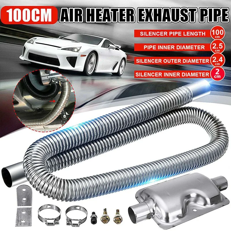 

100cm Stainless Exhaust Muffler -Silencer Clamps Gas Vent Hose Portable Pipe -Silence for Air Crude Oil Car Heater