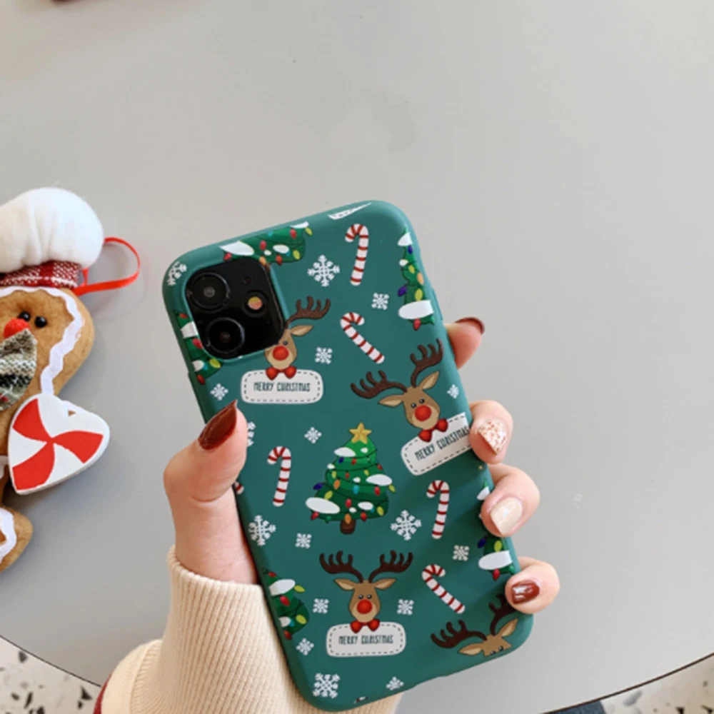 

Christmas Elk Silicone Case For iphone 6 6s 8 7 Plus X XR XS 12 11 mini pro max se 2020 Cover Xmas Fashion Gift Couples Case