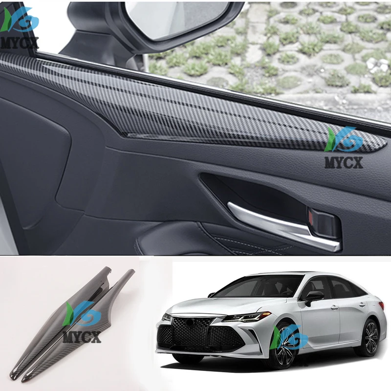 

Carbon fiber Car Interior Door Handle Panel Board Cover Trim Garnish Strips Sticker 2Pcs/Set For Toyota Avalon 2019 2020
