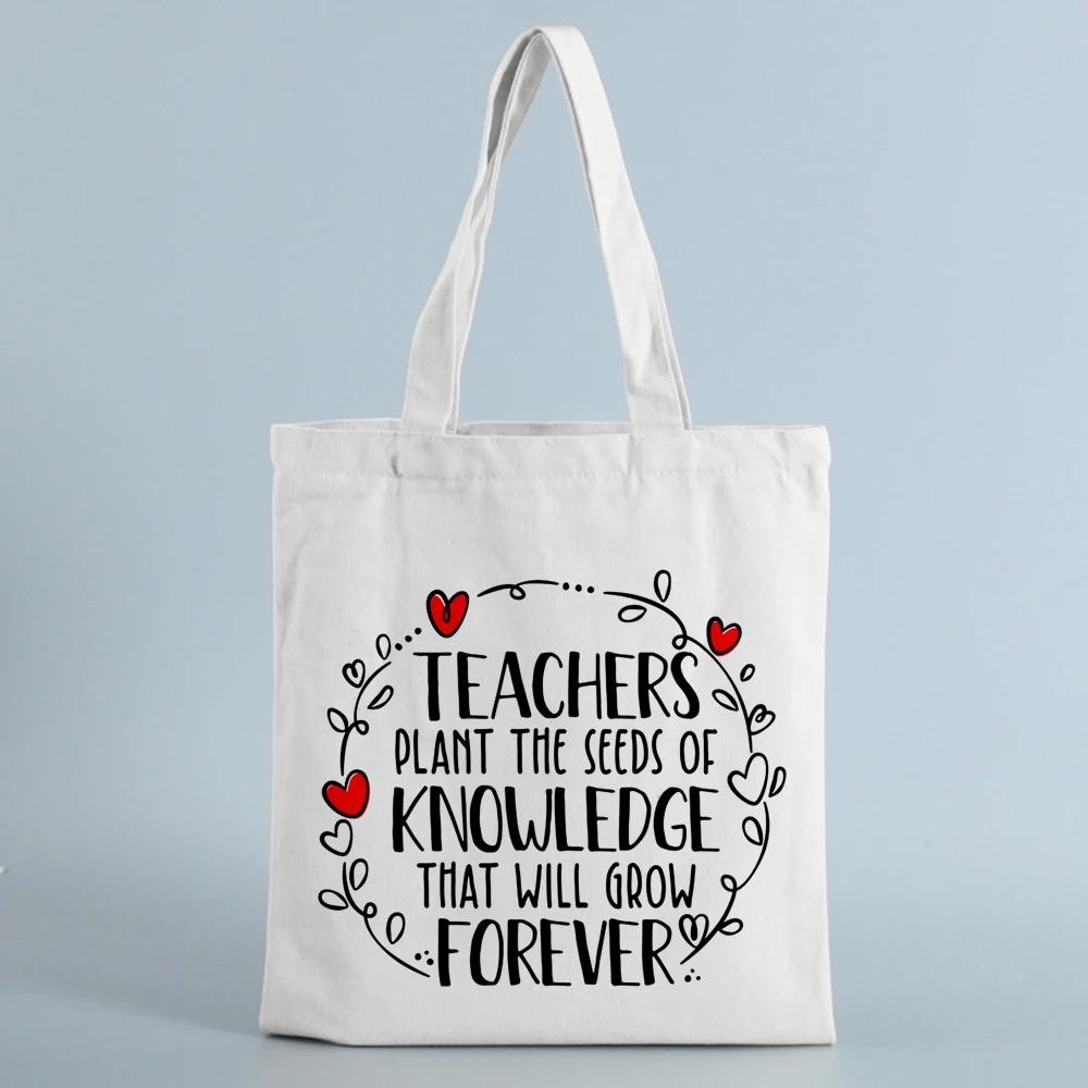 Teachers Gift Teacher Tote Bag Women Canvas Bags Teachers Plant The Seeds of Knowledge Printed Casual Shoulder Bag Foldable