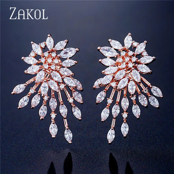 Rose Gold Color ZAKOL милые серьги-гвоздики в виде цветка из белого золота с фианитами и кристаллами для женщин, подарок ювелирных изделий FSEP544 - Окраска металла: Rose Gold Color
