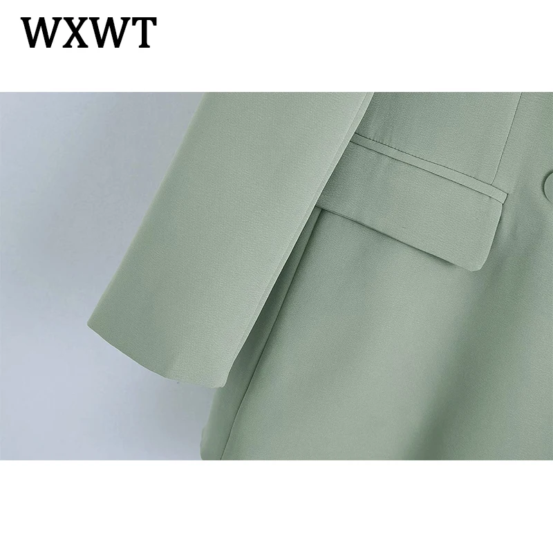 

WXWT Fashion Women Office Lady Work Women's Set Green Blazer Pants Set 2021 Suit Coat and Pants Set BB1178