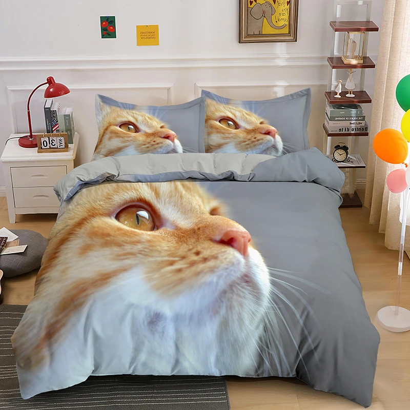 

3D Baby Cat Bedding Set Lovely Animals Lover Duvet Cover With Pillowcase Quilt Covers Euro Size 2/3PCS Bedclothes Home Textile