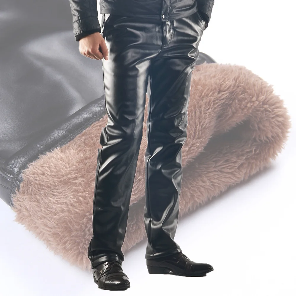 

Brand Men Winter PU Leather Pants Thick Fleece Heavyweight Male Thermal & Warm Trousers Motorcycle Windproof Waterproof