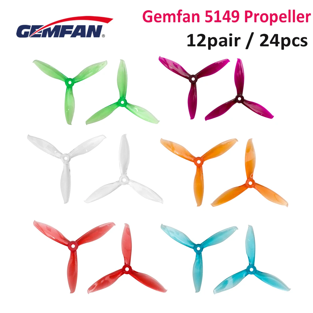 24 шт./12 пар трехлопастные пластиковые пропеллеры Gemfan Flash 5149 5 дюймов cw ccw