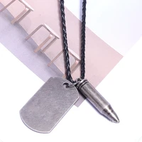 retro bullet dog tag pendant necklace for men adjustable leather braided rope army solider males jewelry