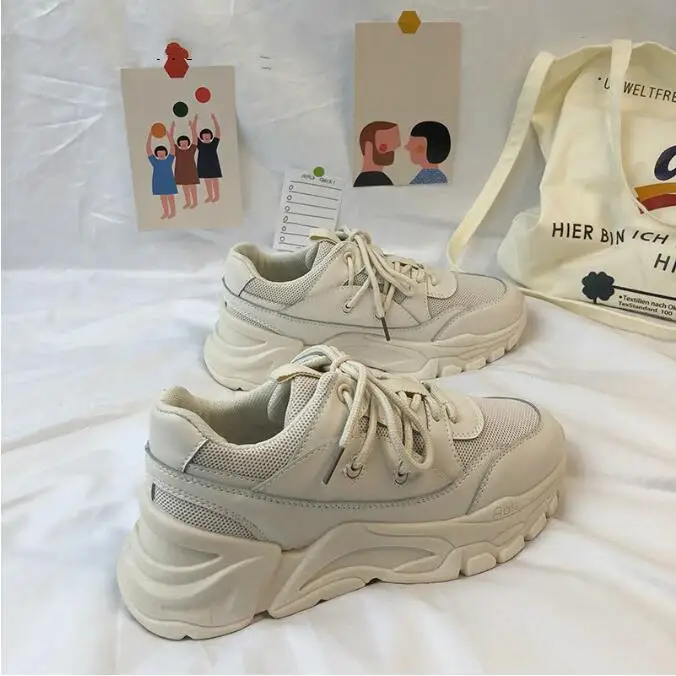 Women Chunky Sneakers Fashion Women Platform Shoes Lace Up Pink Vulcanize Shoes Womens Female Trainers Big sneake SZ8X8
