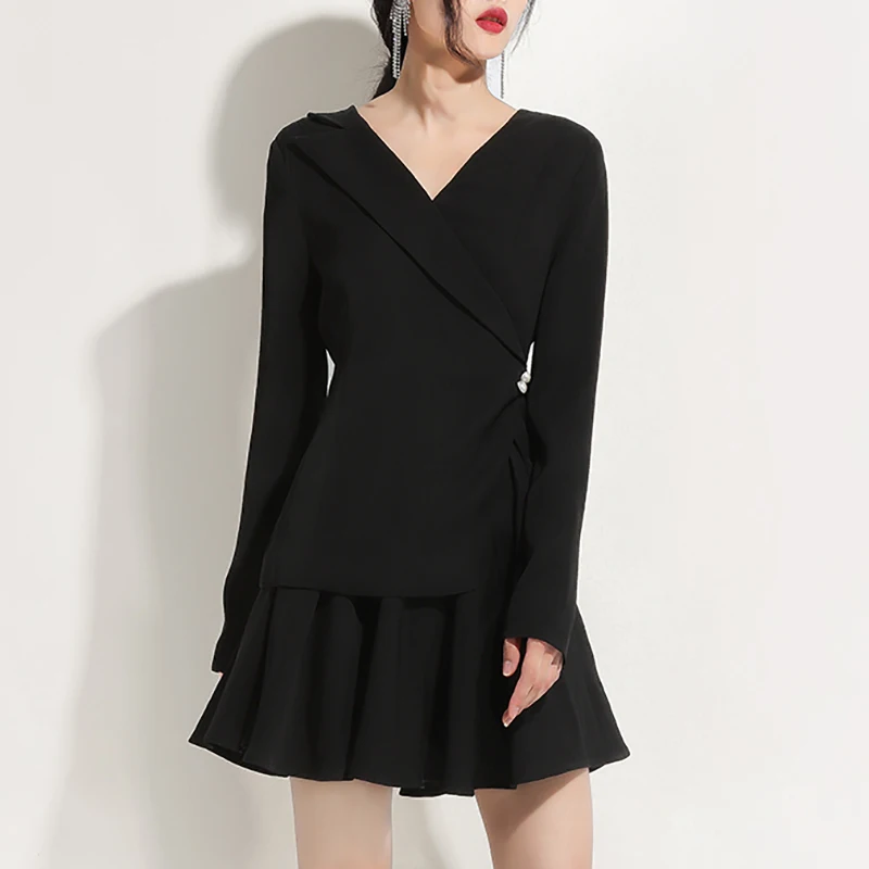 Max Spri женский модный топ с v-образным вырезом и длинными рукавами тонкая мини-юбка