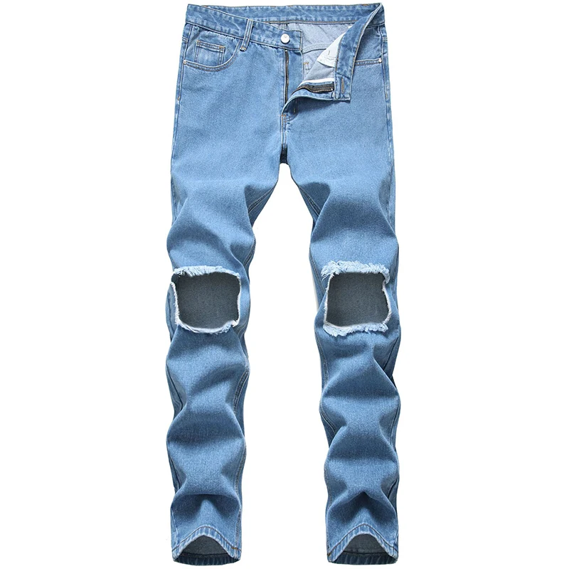 Узкие локомотивные потертые брюки рваные европейские и американские мужские