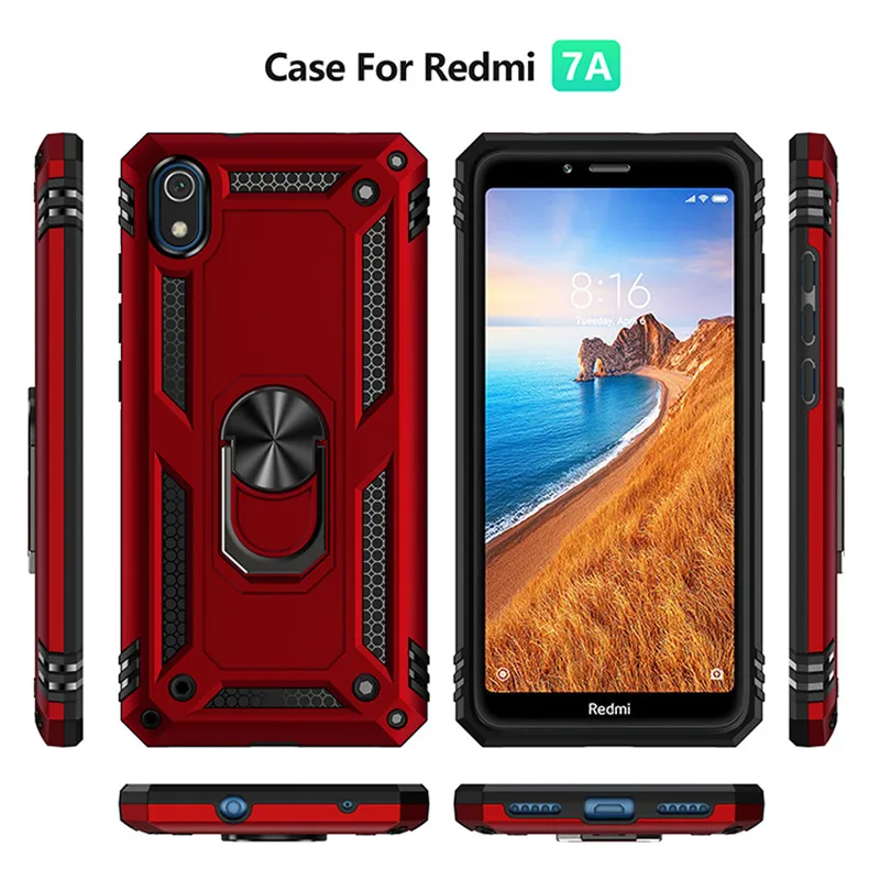 For Xiaomi Redmi 7A Case Luxury Armor Magentic Silicone Phone Case for Xiaomi Redmi 7 Pro 7 A Silicone Car Holder Ring Case
