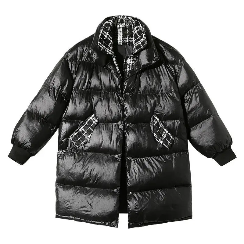 

Winter Small Fragrant Wind Cotton Padded 2020 New Loose Long Section Stitching Black And White Lattice Ladies Jacket