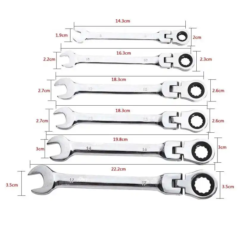 

6 Piece Flexible Wrench Reversible Ratcheting Combination Tools Set for Car Vehicle Replacement Parts Hand Tool and DIY Working