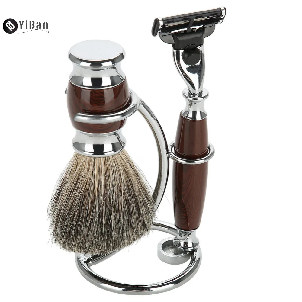 

Men shaving tool holder 2 in1 silver compact stainless steel curved shaving brush manual razor stand holders Beard Clean Shaver