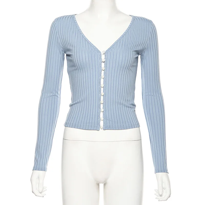 

Women Solid Knitted Blouse Female Button Closure Cardigan Long Sleeve Deep V-neck Button Top Autumn and Winter Buttom Shirts S-L