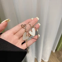 new 2021 korean fashion love heart drop earrings black white long tassel dangle earrings for women big exaggerated party jewelry