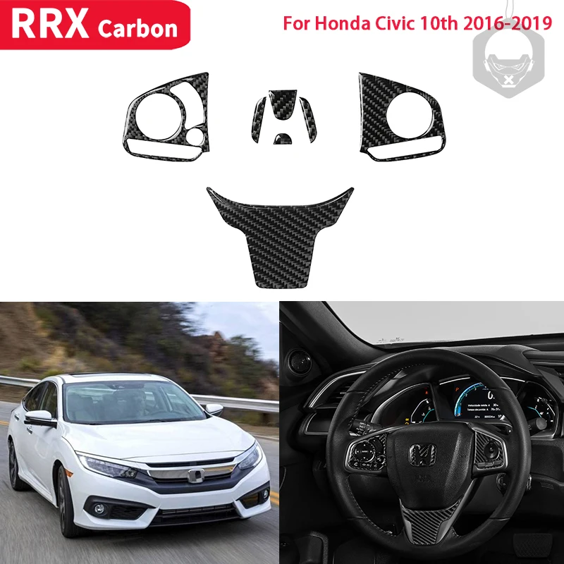 

Панель рулевого колеса RRX для Honda Civic 10 поколения 2016 2017 2018 2019, отделочные наклейки из углеродного волокна, аксессуары для салона автомобиля