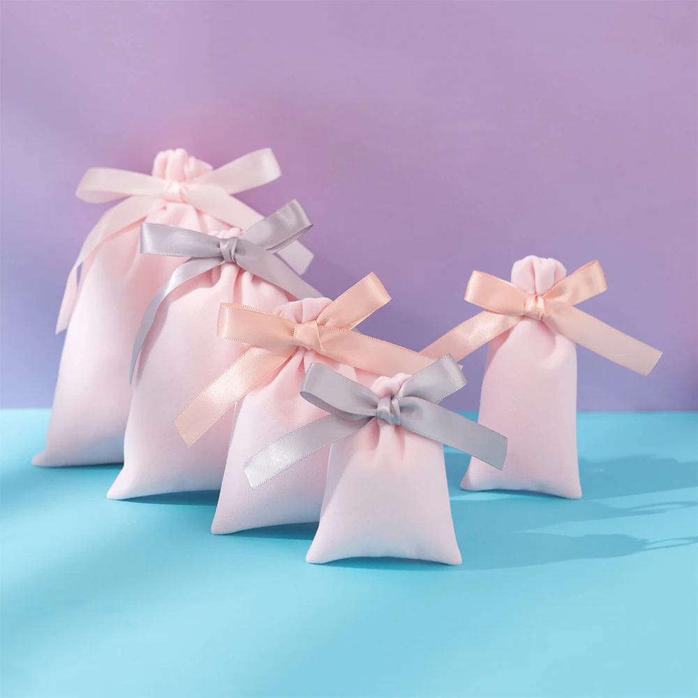 

50 шт., розовые бархатные сумки на шнурке