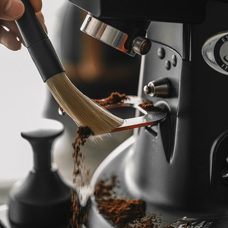 Cepillo de caf&eacute; de doble cabeza, molinillo de caf&eacute;, cepillo de limpieza de m&aacute;quina, mango de madera, cerdas naturales, cepillo de Espresso para polvo de madera, 1 ud.-4