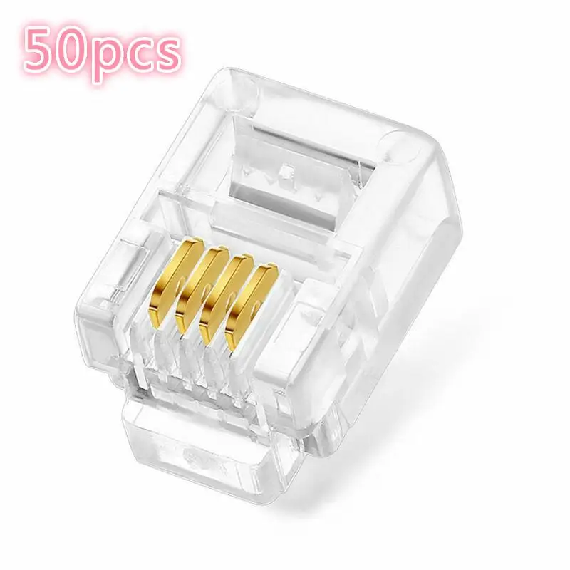 50pcs  Durable 4 Pin RJ11 RJ-11 6P4C Modular High Quality Plug Telephone Phone Connector Hot New Adapter For Dropshipping