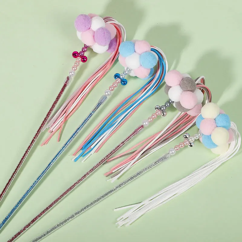 

Pet Products Interactive Toy Stick Hairball Tassel Fairy Bell Long Stick Tease Cat Stick Cat Indoor Feather Toy First Choice
