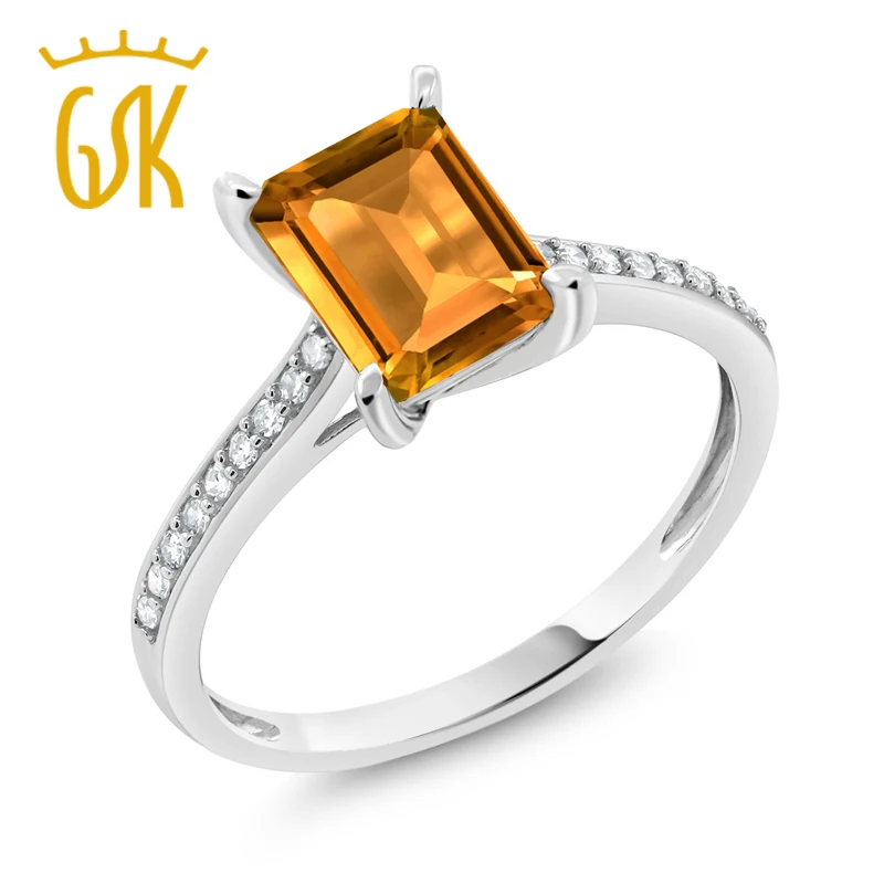 GemStoneKing 10K белое золото 1 63 Ct Изумруд Натуральный Желтый Цитрин Белый бриллиант