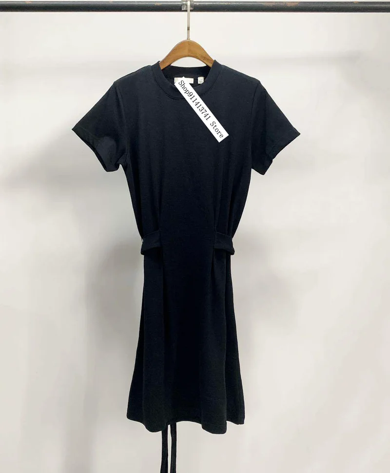

Summer Round Neck Short Sleeve Lace-up Waist Cotton Women Dress