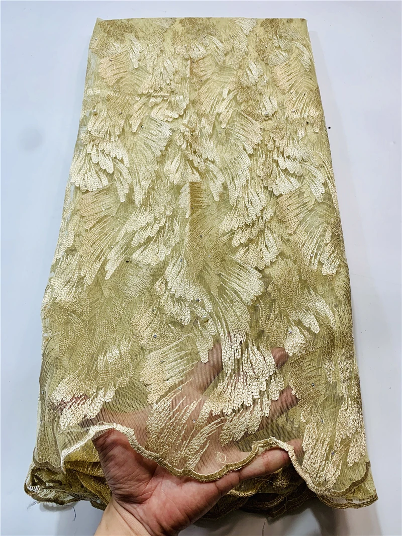 

African Lace Fabric With Stones High Quality Embroidery French Tulle Lace Fabric Nigerian Lace Fabric 5 Yards/lot For Sewing