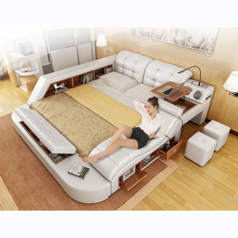 Американская Кожаная двуспальная кровать большая европейская из твердой