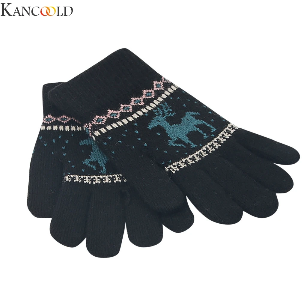Женские вязаные перчатки KANCOOLD с оленем снежинками закрытыми пальцами зимние