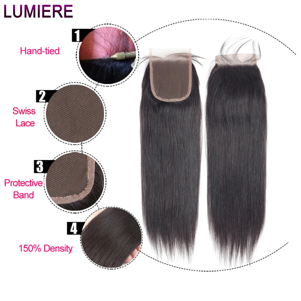 Lumiere волосы перуанские прямые прядка для наращивания волос с закрытием 3 пучка не