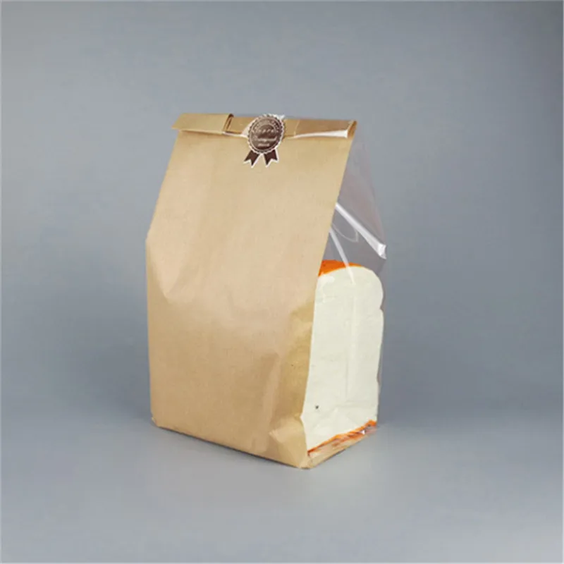 

100 Pcs Striped Kraft Paper Bread Clear Avoid Oil Packing Toast Window Bag Baking Takeaway Food Package Cake Bags