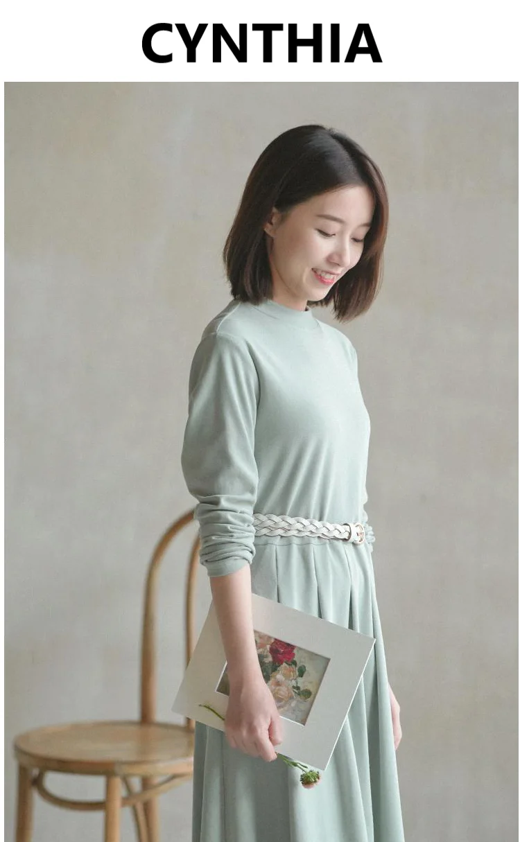 Женское трикотажное платье CYNTHIA винтажное в китайском стиле с круглым вырезом и