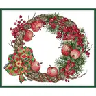 Рождественский венок с яблоками, Набор для вышивки крестиком, сделай сам, 14 карат, 11 карат, вышивка, набор для шитья, картина для украшения дома