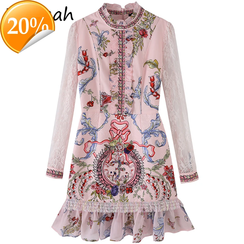 

Women Spring 2021 New Fashion Landing Track Party Short dress Lateral sleeves Floral print Elegant Ladieswear A-line