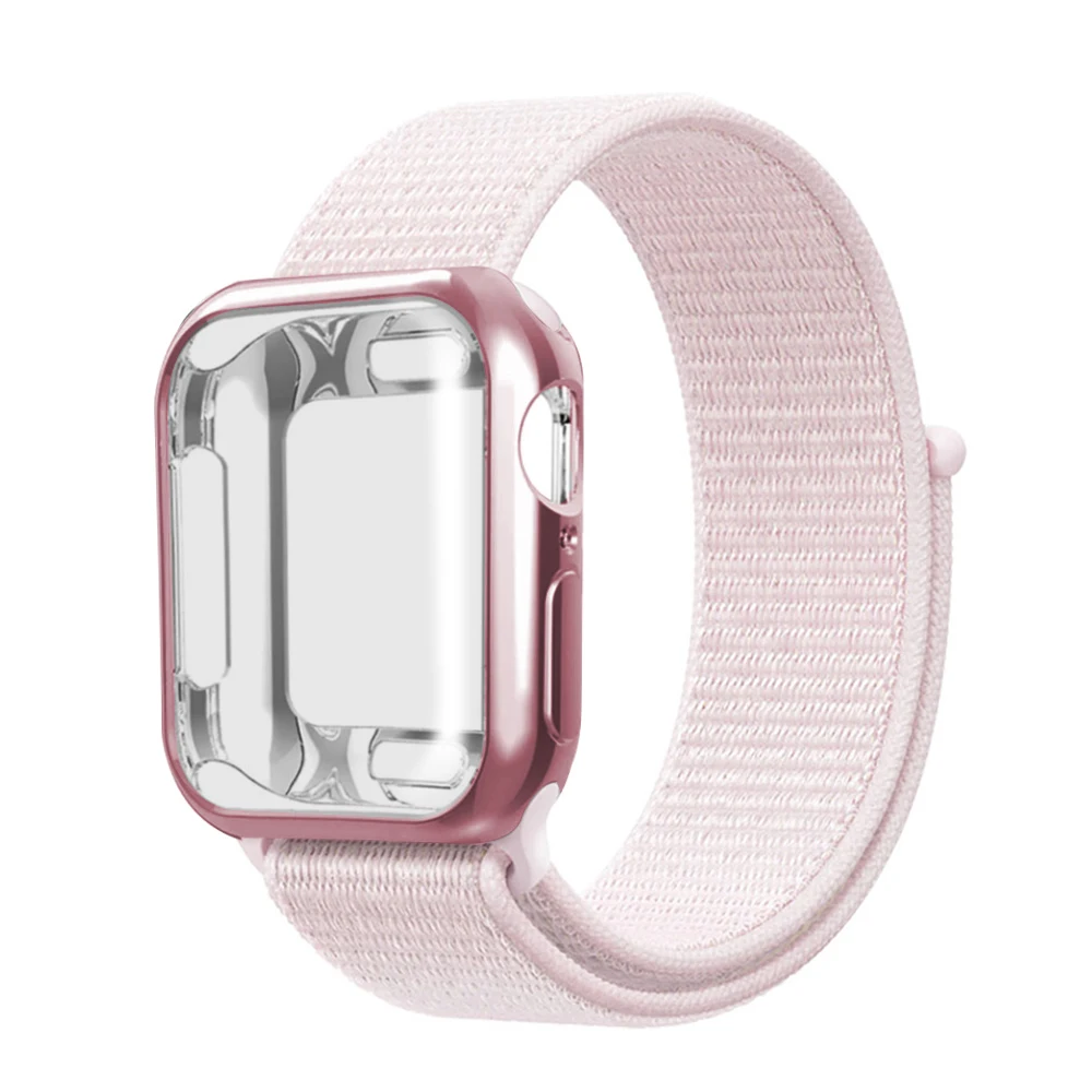 Нейлоновый ремешок+ чехол для Apple watch series 5/4/3/2/1, 42 мм, 38 мм, версия в едином положении во время занятий легкой атлетикой, ремешок для наручных часов iwatch, 40 мм 44 спортивный браслет - Цвет ремешка: Pearl powder